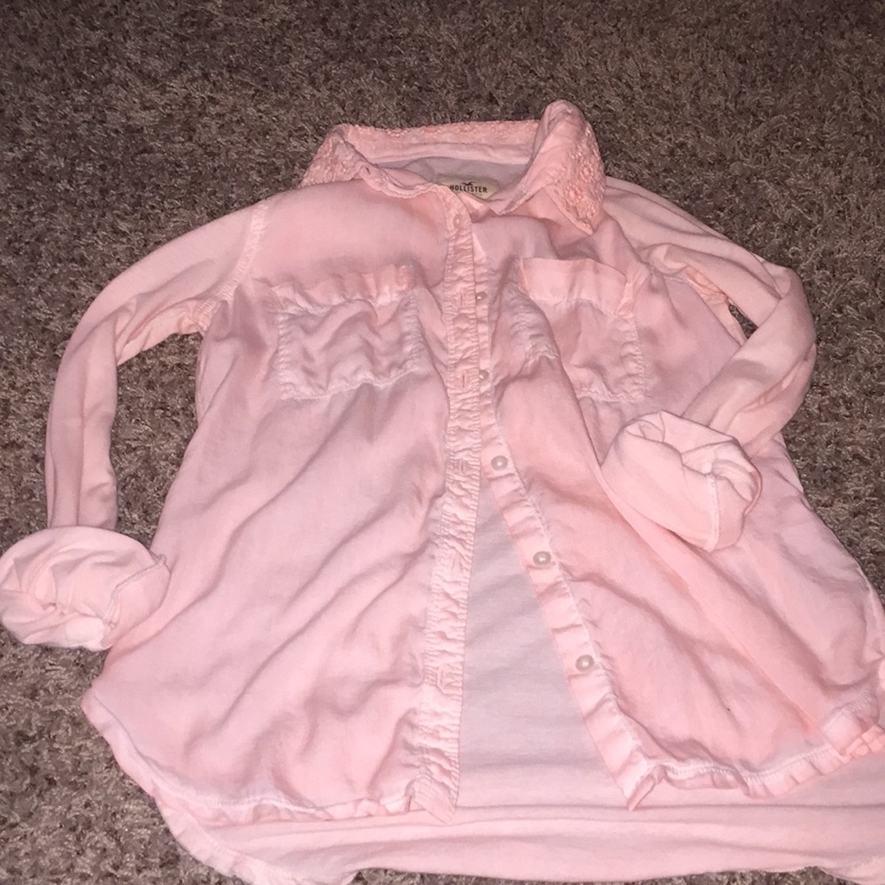 Hollister Button Up Top with Lace Collar